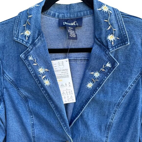 Denim & Co. Womens Denim Boho Floral Embroidered Lapel Blazer Jacket New Small - Picture 2 of 8